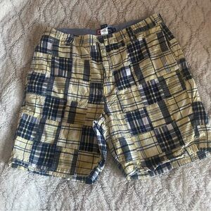 Chaps Madras Shorts Men’s Size 36” Plaid Yellow Blue Golf Preppy Cotton Casual